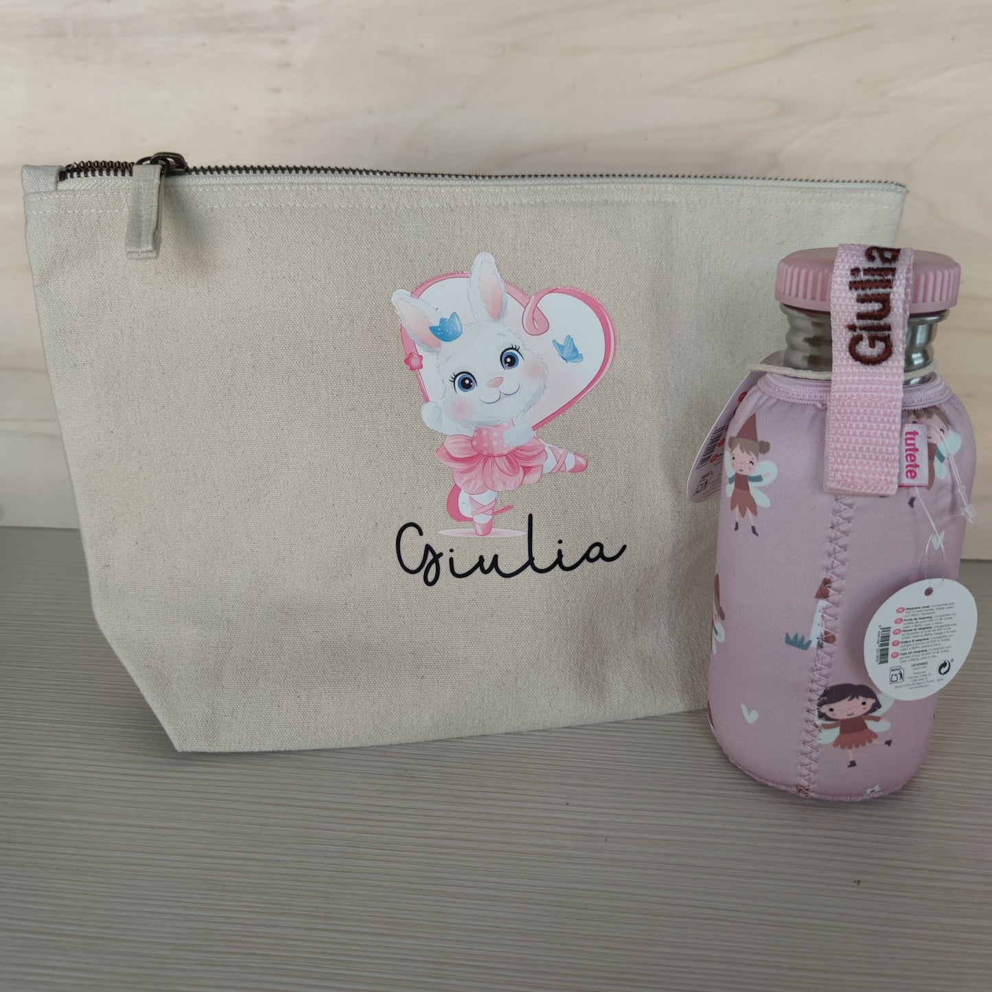 Pochette con Fondo in Cotone con zip in metallo Col. Naturale - Personalizzabile - Misure Varie