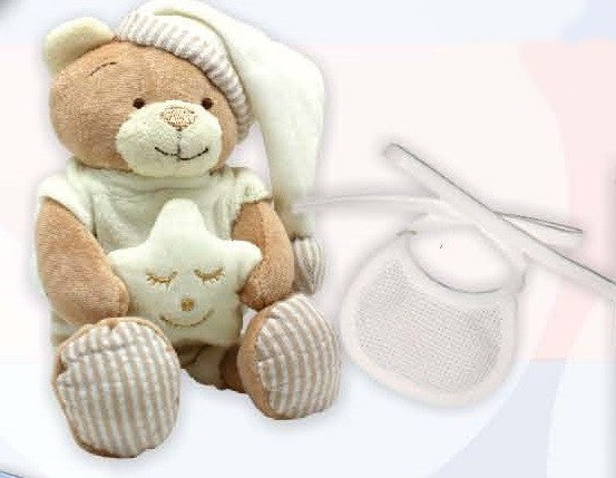 Orsetto con Stellina e Bavaglino in Tela Aida Personalizzata con Nome - Colori Vari - Fili e Stelle