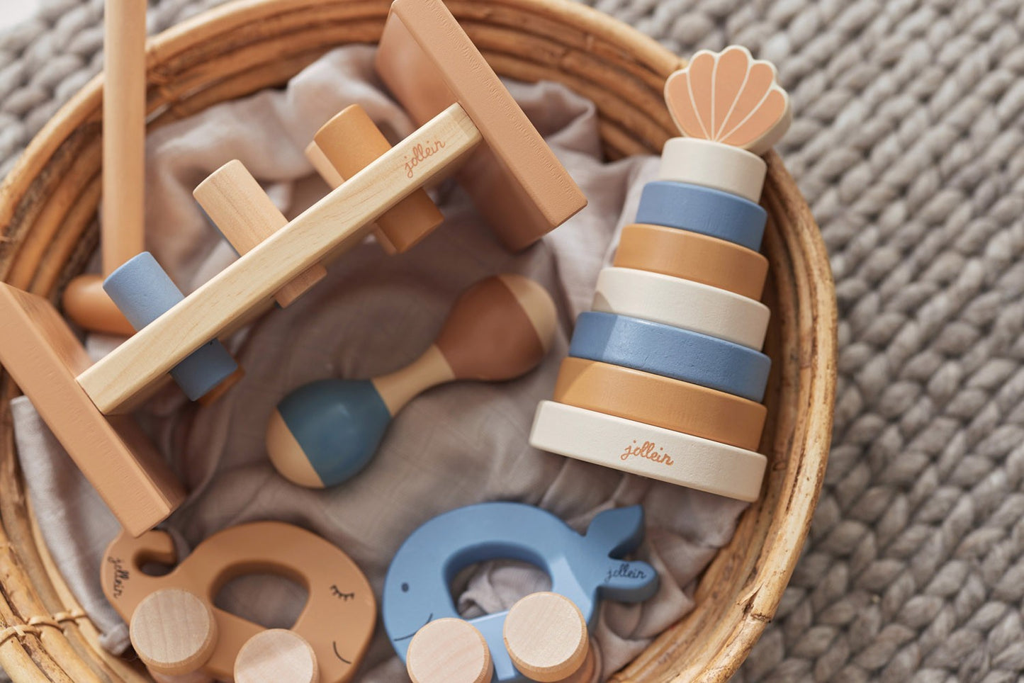 Piramide Conchiglia in Legno ad Anelli Personalizzata - Azzurra - FSC 100% - Fili e Stelle