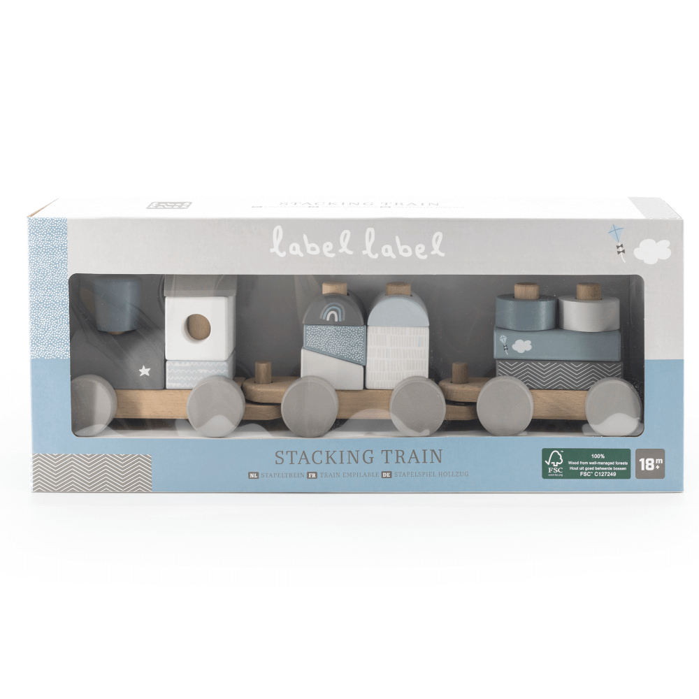 Trenino di Legno Label FSC 18m+ Personalizzato - Azzurro - Fili e Stelle