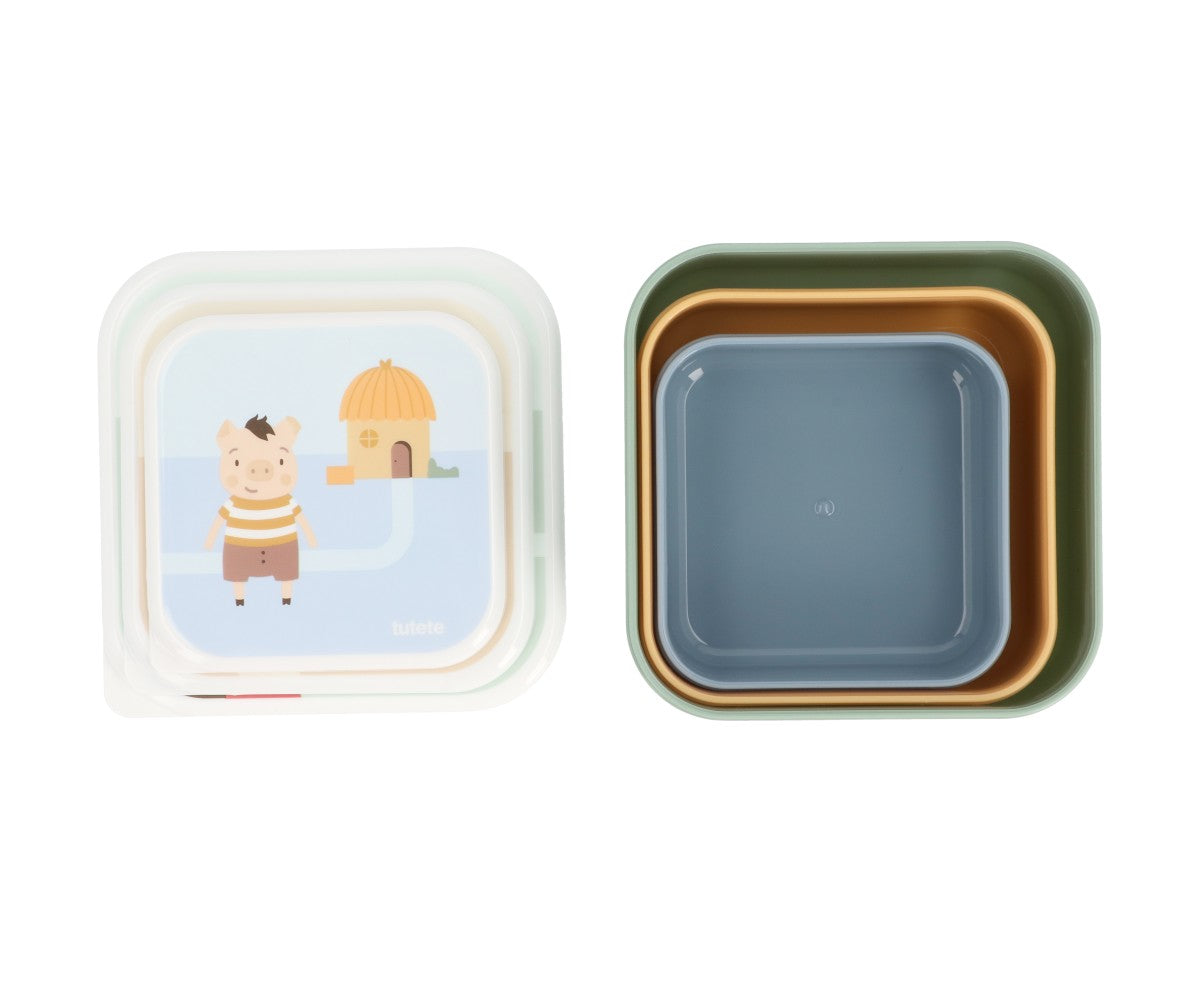 3 Scatoline Snack Tutete The Three Little Pigs Personalizzabili con nome