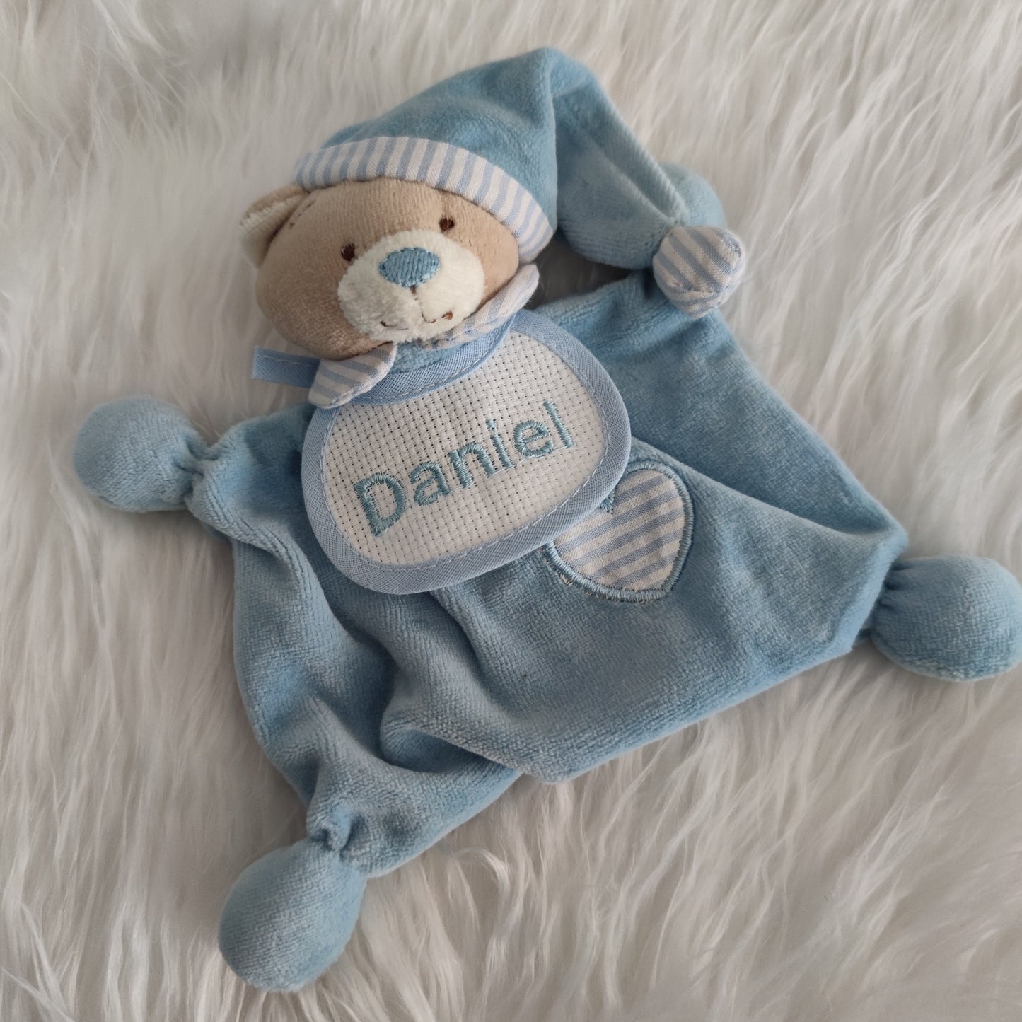 Orsetto Doudou con Bavaglina in Tela Aida Personalizzato con Nome - Colori Vari - Fili e Stelle