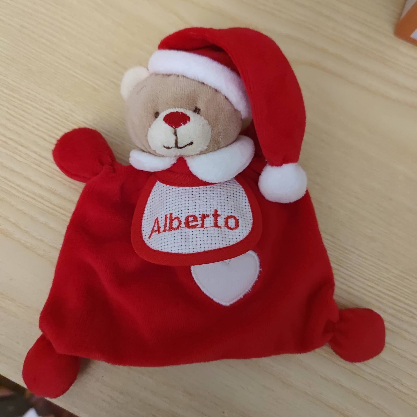 Orsetto Doudou con Bavaglina in Tela Aida Personalizzato con Nome - Colori Vari - Fili e Stelle