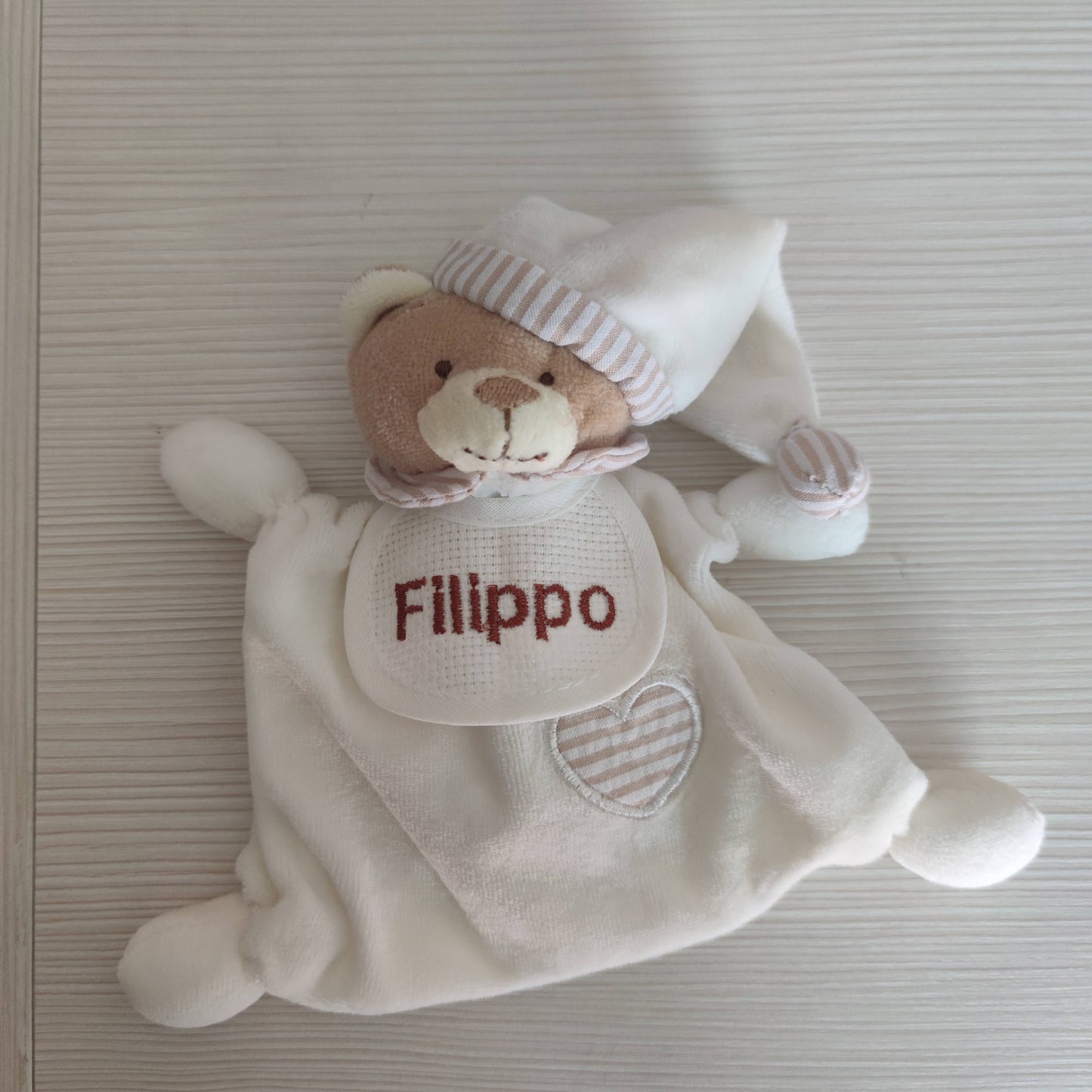 Orsetto Doudou con Bavaglina in Tela Aida Personalizzato con Nome - Colori Vari - Fili e Stelle