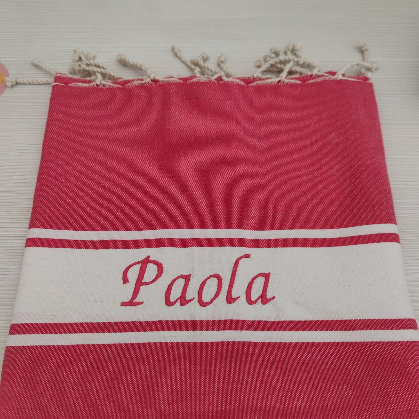Telo Mare Fouta mod. Classico col. Fucsia - Personalizzabile con il nome