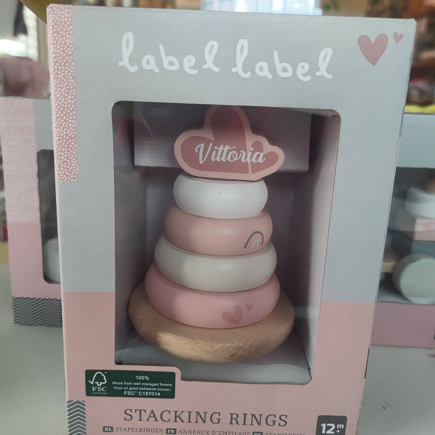 Piramide ad Anelli 12m+ - Rosa - Personalizzabile con Nome - Fili e Stelle