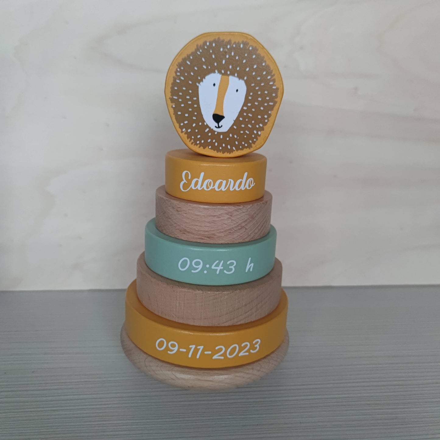 Piramide ad Anelli Legno Mr. Polar Bear - Personalizzabile - Fili e Stelle