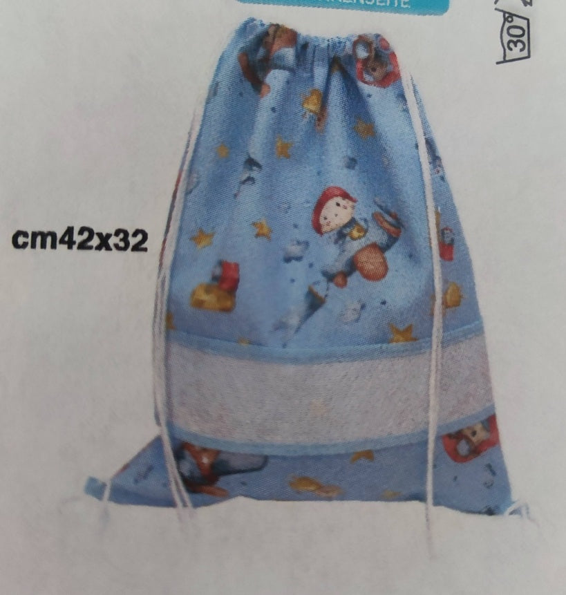 Sacca Zaino Asilo 32x42 cm Orsetto Aviatore - Personalizzato con nome