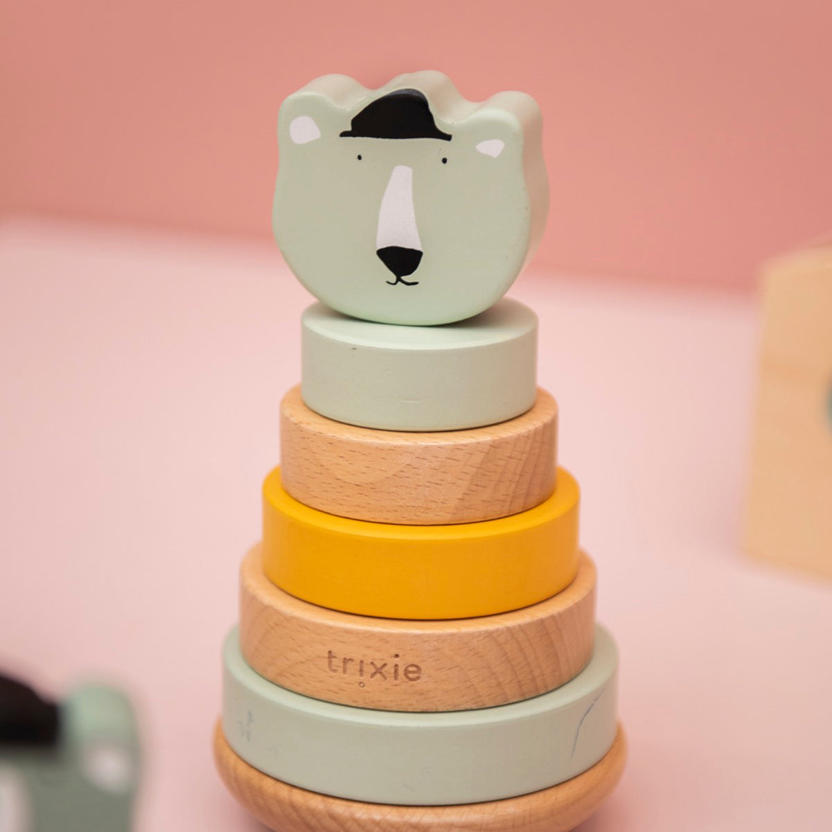 Piramide ad Anelli Legno Mr. Polar Bear - Personalizzabile - Fili e Stelle