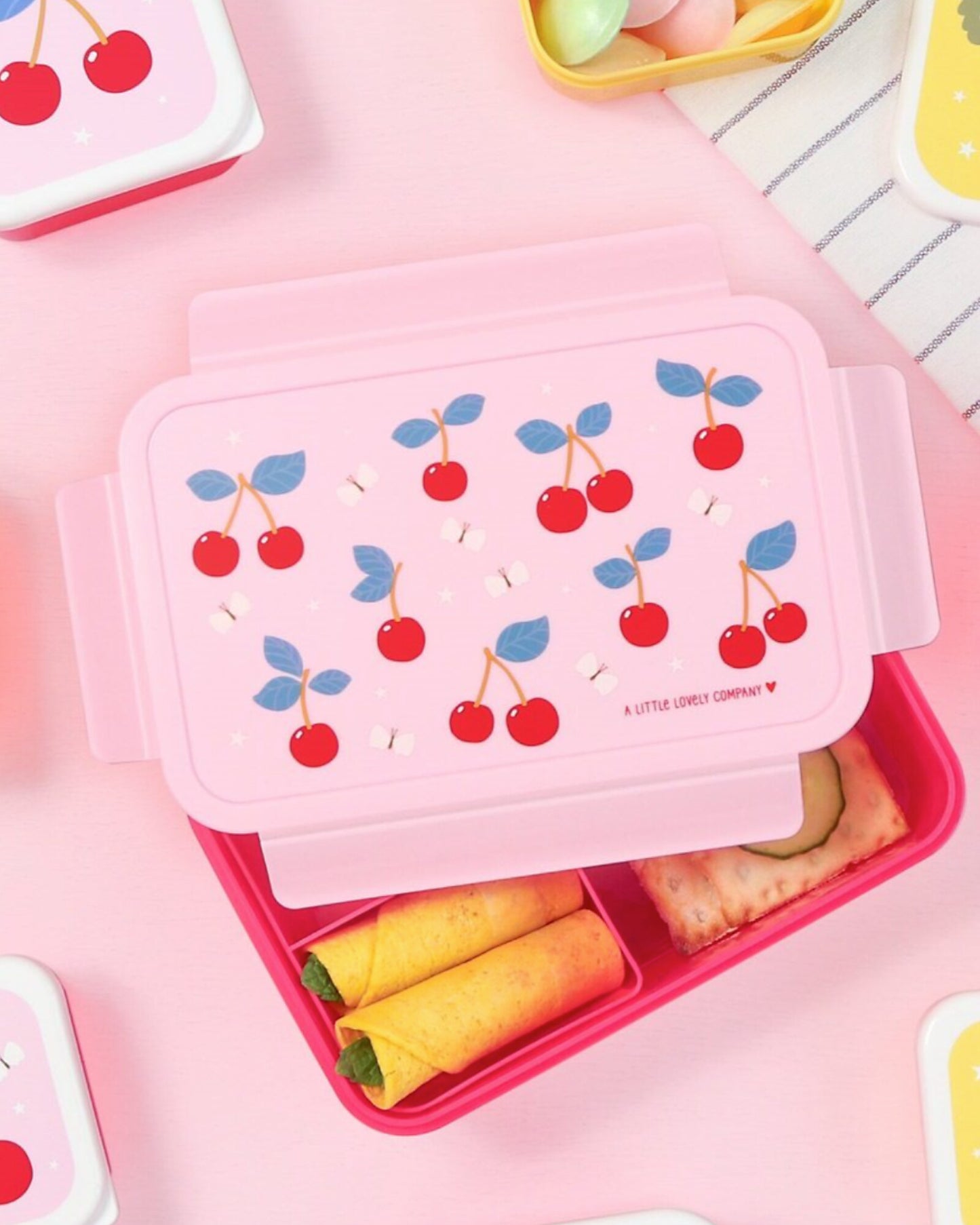 Porta Pranzo Bento - Ciliegie - Scomparti Estraibili - Personalizzabile con nome