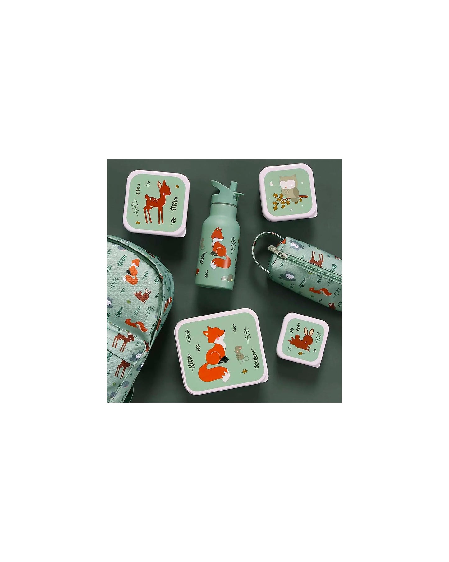 Set di Contenitori Porta Pranzo e Porta Merenda - Amici della Foresta - Personalizzabili con Nome - Fili e Stelle