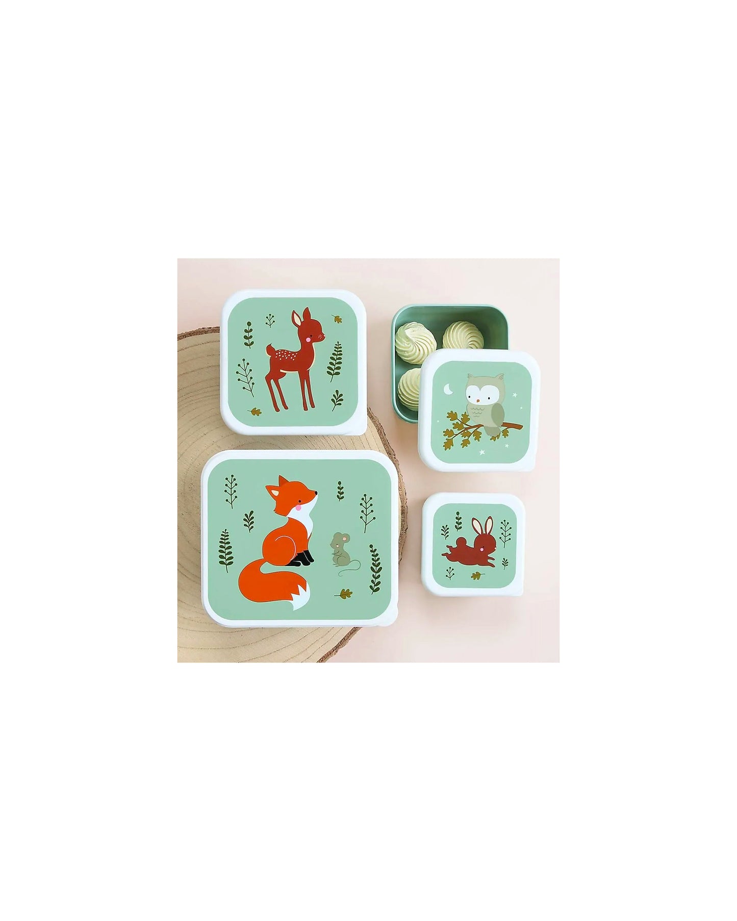 Set di Contenitori Porta Pranzo e Porta Merenda - Amici della Foresta - Personalizzabili con Nome - Fili e Stelle