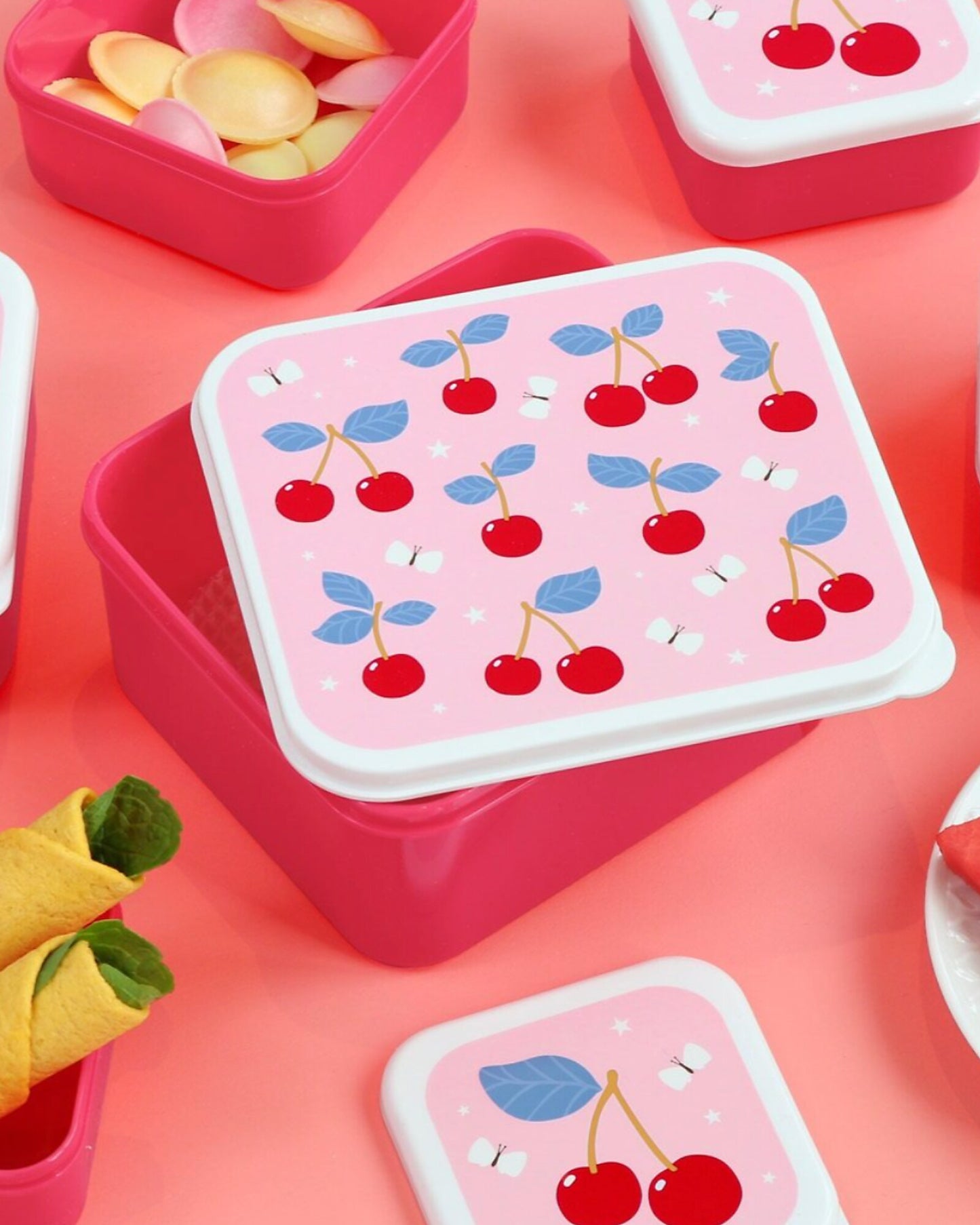 Set di Contenitori Porta Merenda - Ciliegie - Personalizzabili con Nome