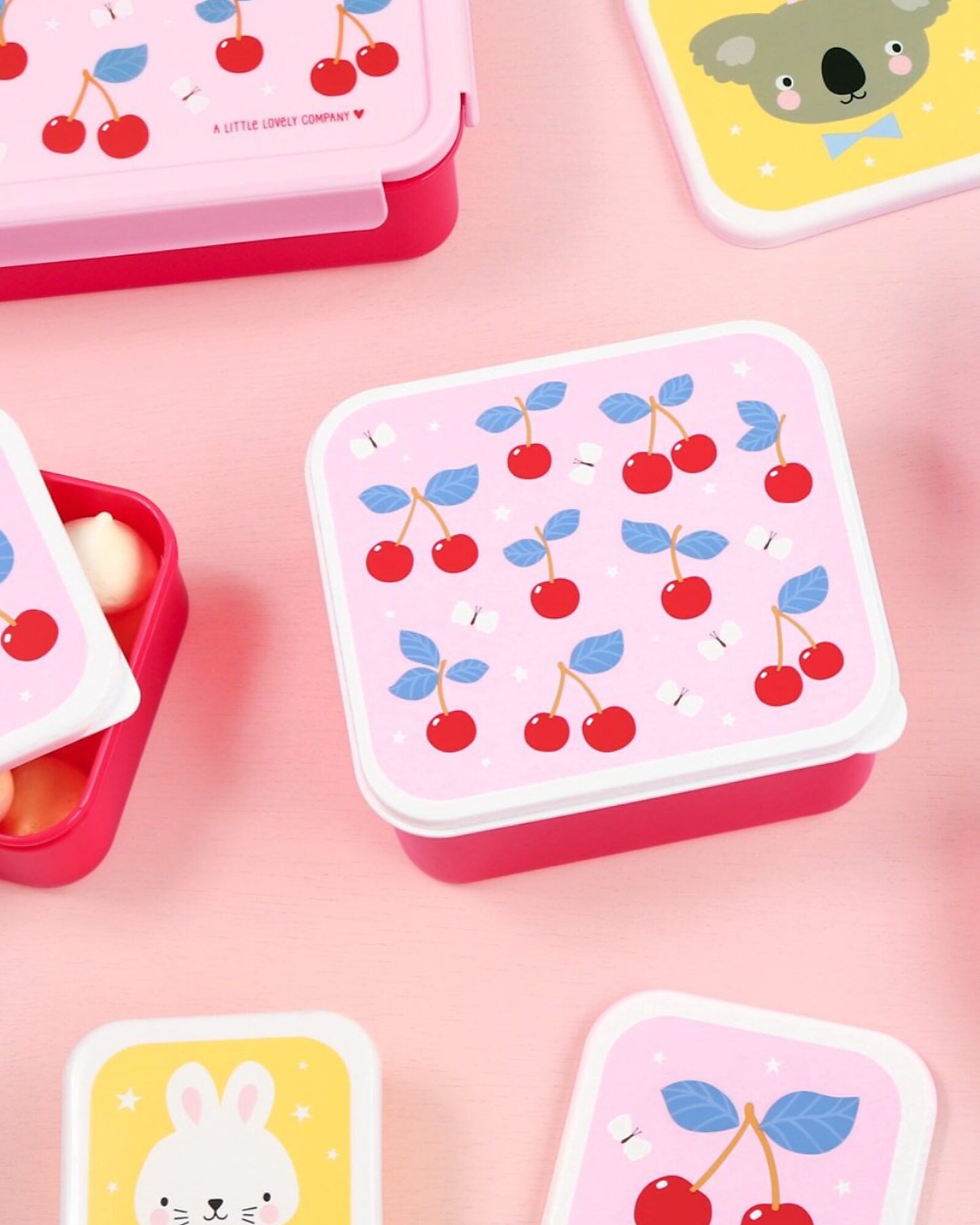 Set di Contenitori Porta Merenda - Ciliegie - Personalizzabili con Nome