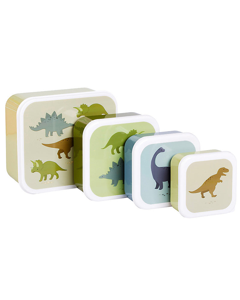 Set di Contenitori Porta Pranzo e Porta Merenda - Dinosauri - Personalizzabili con Nome - Fili e Stelle