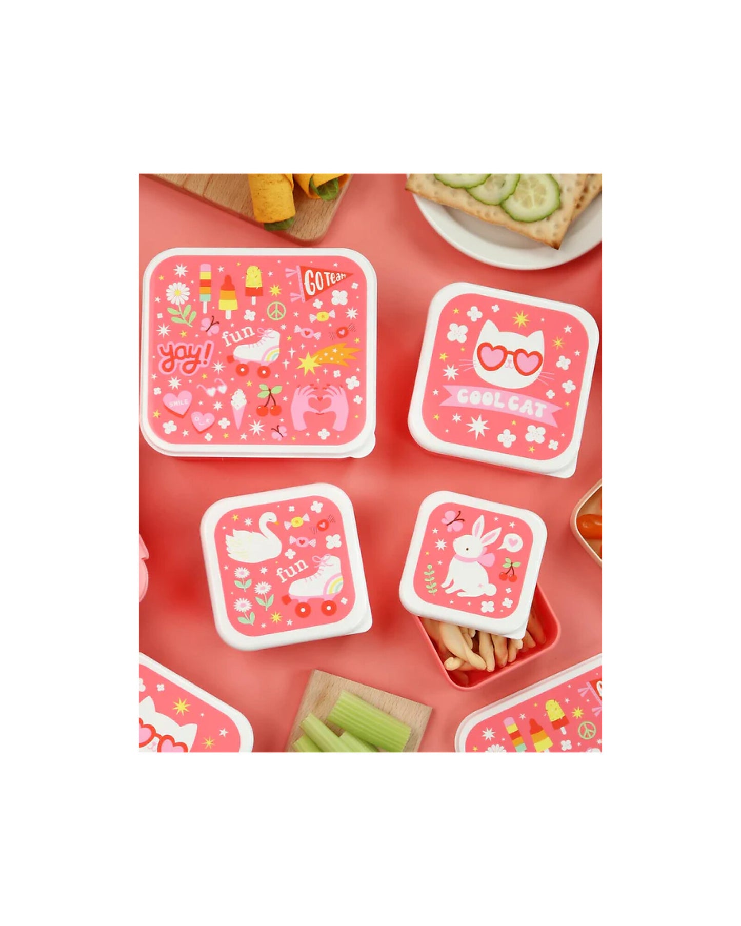 Set di Contenitori Porta Merenda - Fun - Personalizzabili con Nome - Fili e Stelle