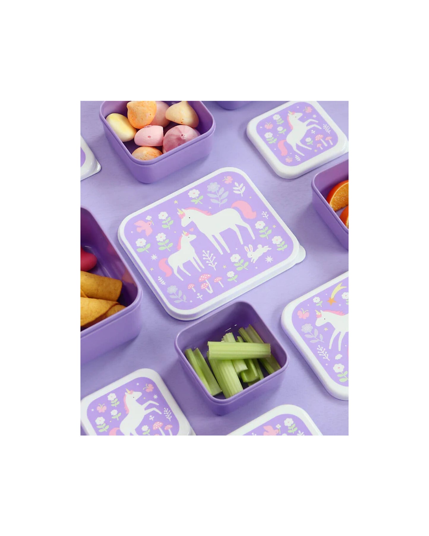 Set di Contenitori Porta Merenda - Unicorn Dreams - Personalizzabili con Nome - Fili e Stelle