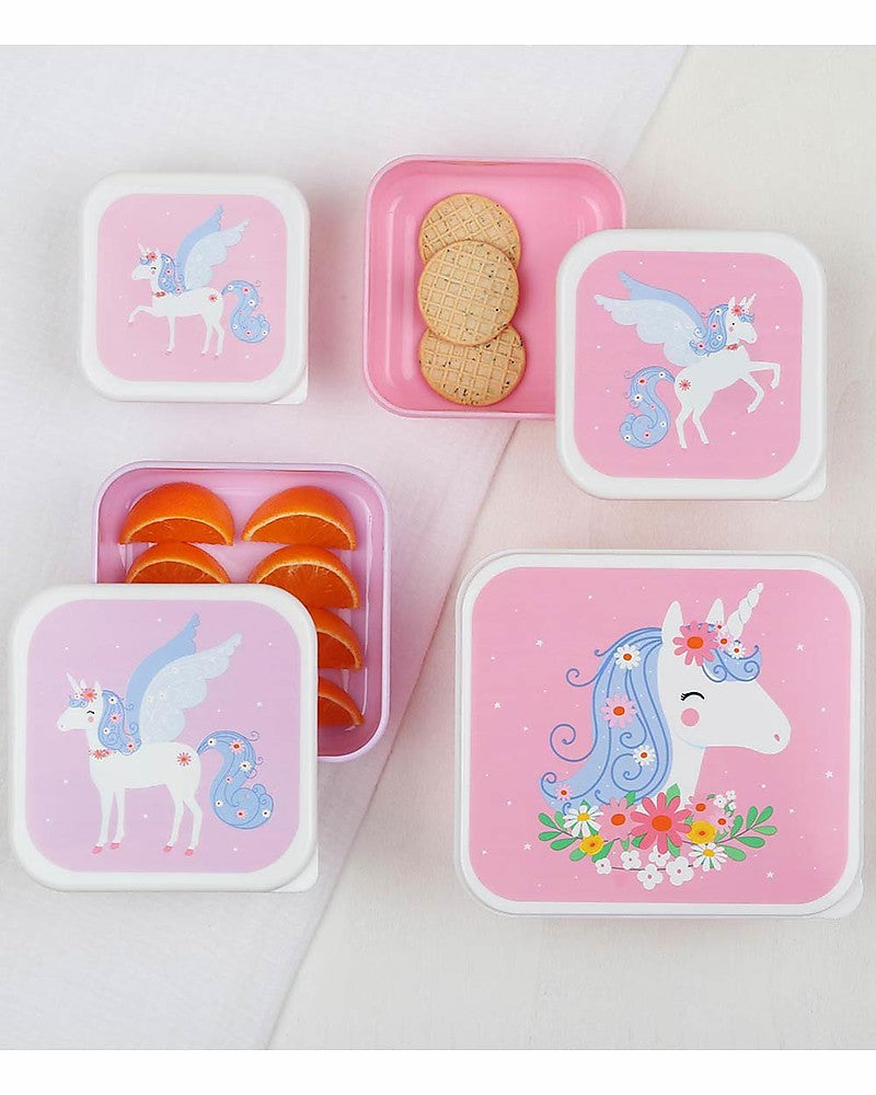 Set di Contenitori Porta Pranzo e Porta Merenda - Unicorno - Personalizzabili con Nome - Fili e Stelle