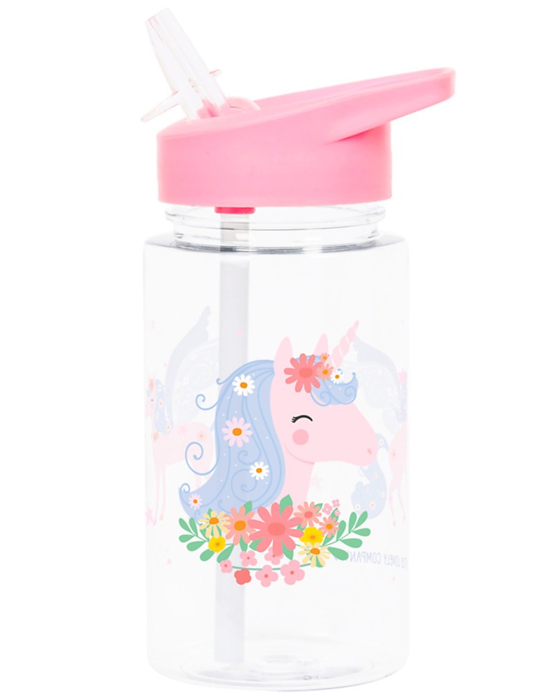 Borraccia con Cannuccia 450 ml - Unicorno - Senza BPA - Fili e Stelle
