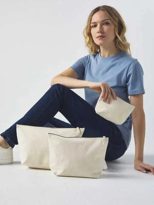 Pochette con Fondo in Cotone con zip in metallo Col. Naturale - Personalizzabile - Misure Varie