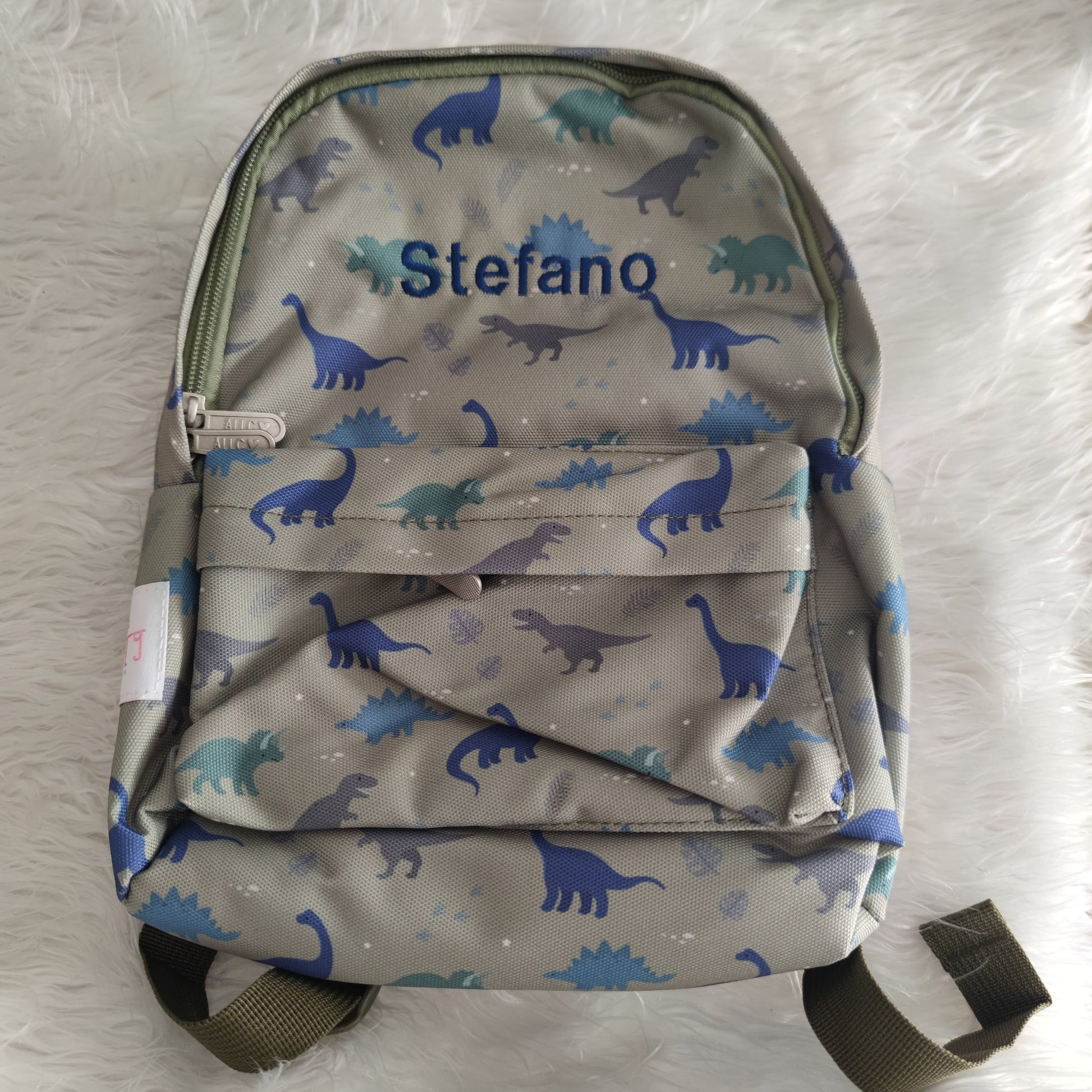 Zainetto Dinosauri - 22x30x10 cm - Verde - Personalizzabile con Nome - Fili e Stelle
