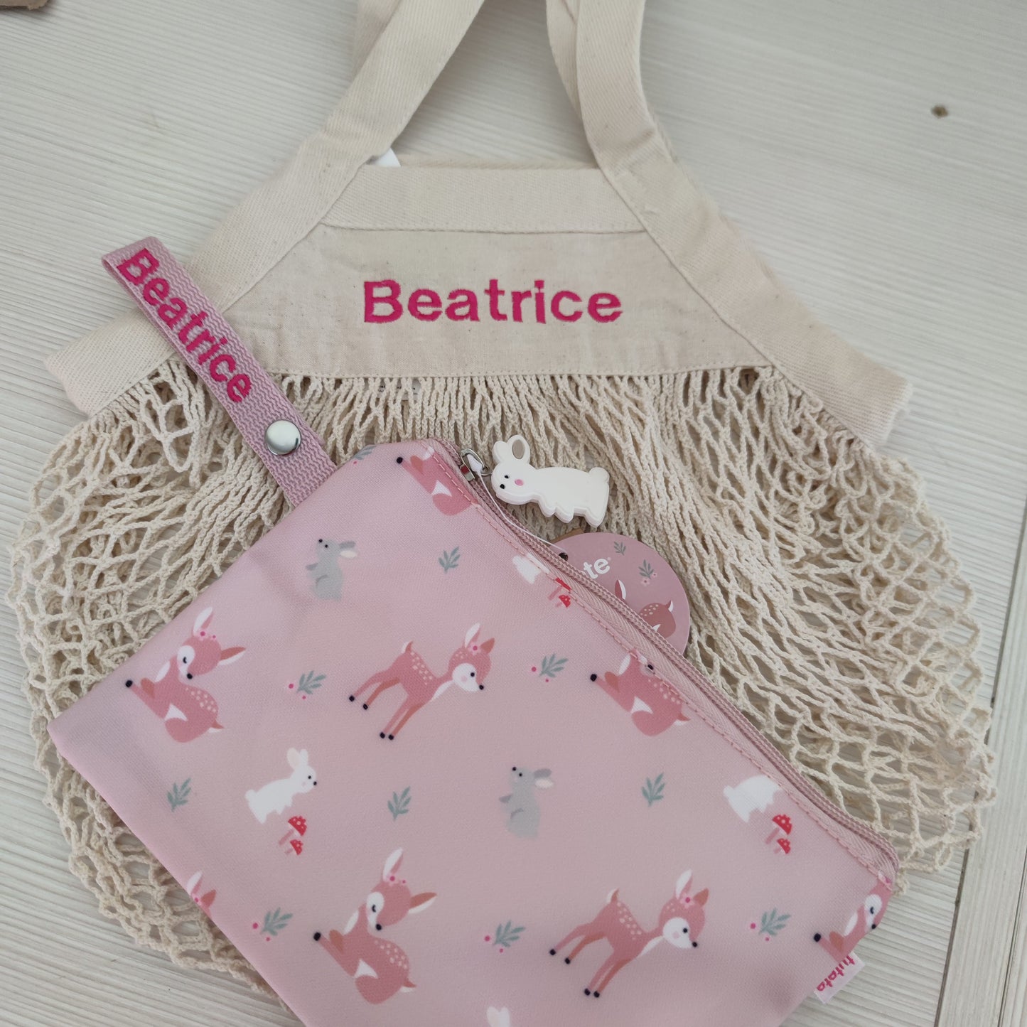 Mini Borsa Rete Stile Retro Cotone Organico - Colori Vari - Personalizzata con Nome - Fili e Stelle