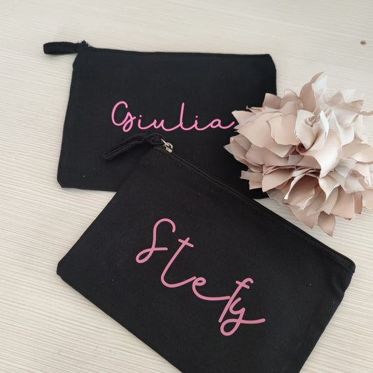 Pochette in Cotone con zip in metallo Col. Nero - Personalizzabile - Misure Varie