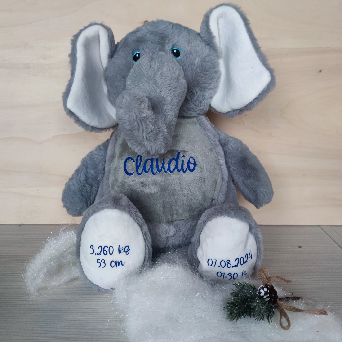 Peluche Elefante Grigio Personalizzabile - Fili e Stelle