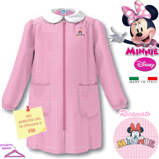 Grembiule Asilo Disney Disegno Minnie Personalizzato con Nome - Apertura con zip - Rosa