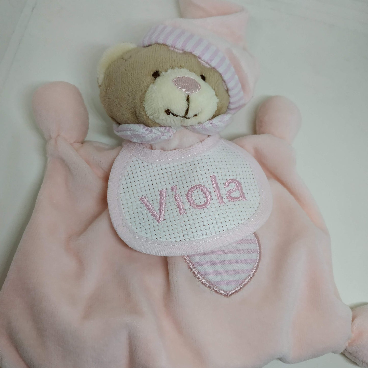 Orsetto Doudou con Bavaglina in Tela Aida Personalizzato con Nome - Colori Vari - Fili e Stelle