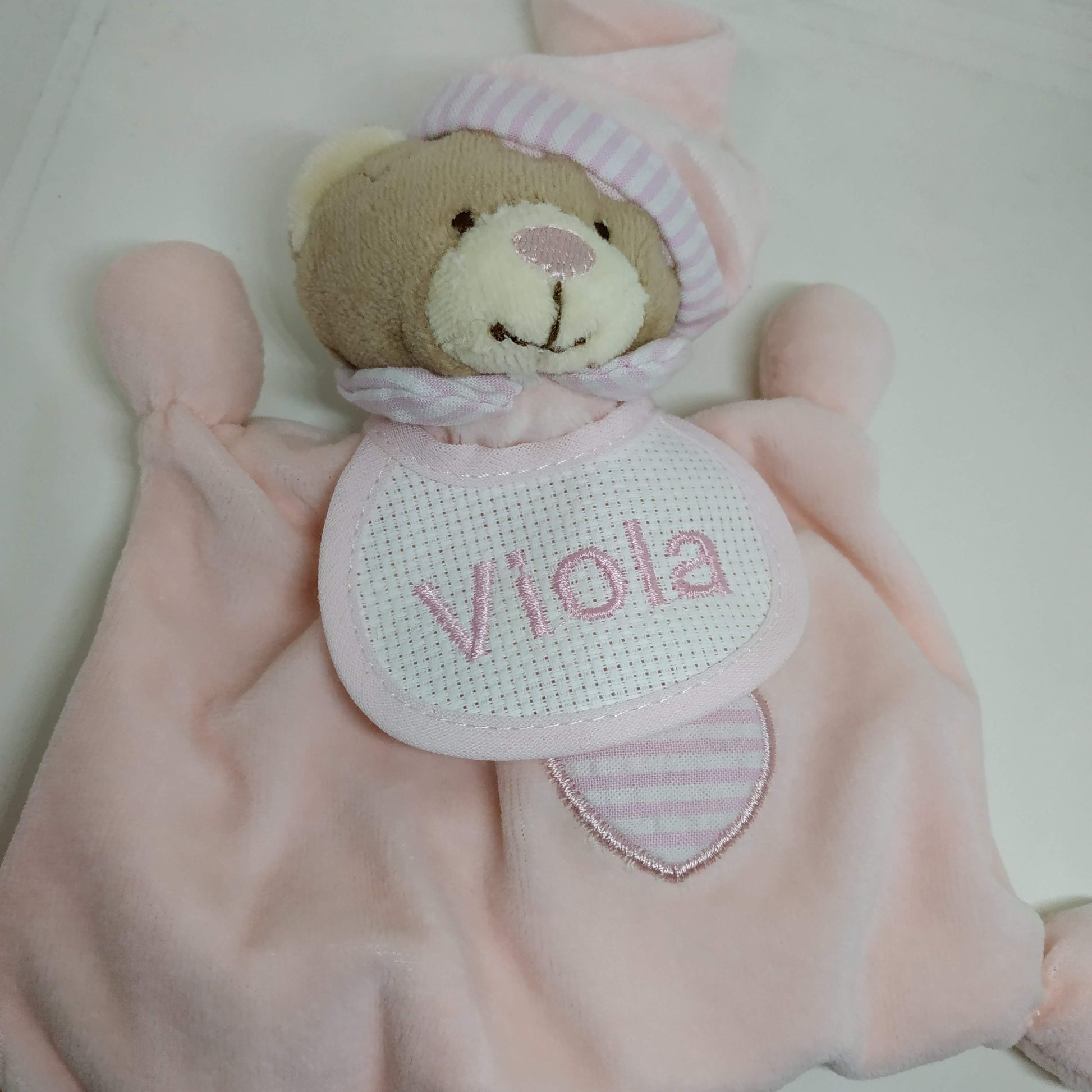 Orsetto Doudou con Bavaglina in Tela Aida Personalizzato con Nome - Colori Vari - Fili e Stelle