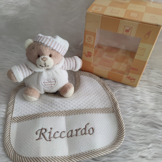 Scatola Regalo con Orsetto e Bavaglia Personalizzati con Nome - Colori Vari - Fili e Stelle