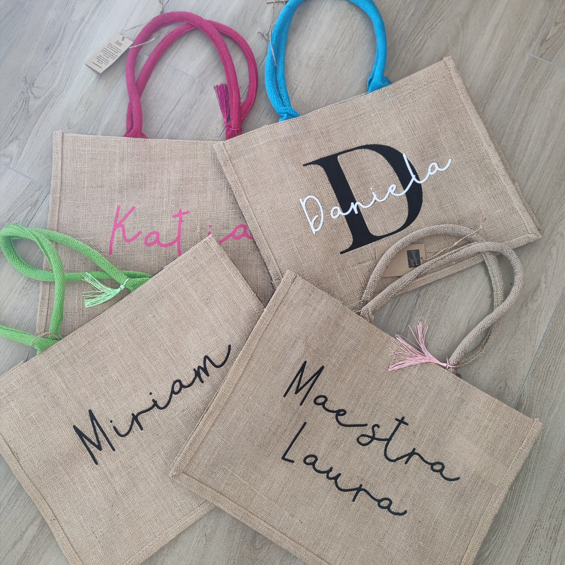 Borsa Juta Classic Manici Azzurri Personalizzabile - Fili e Stelle