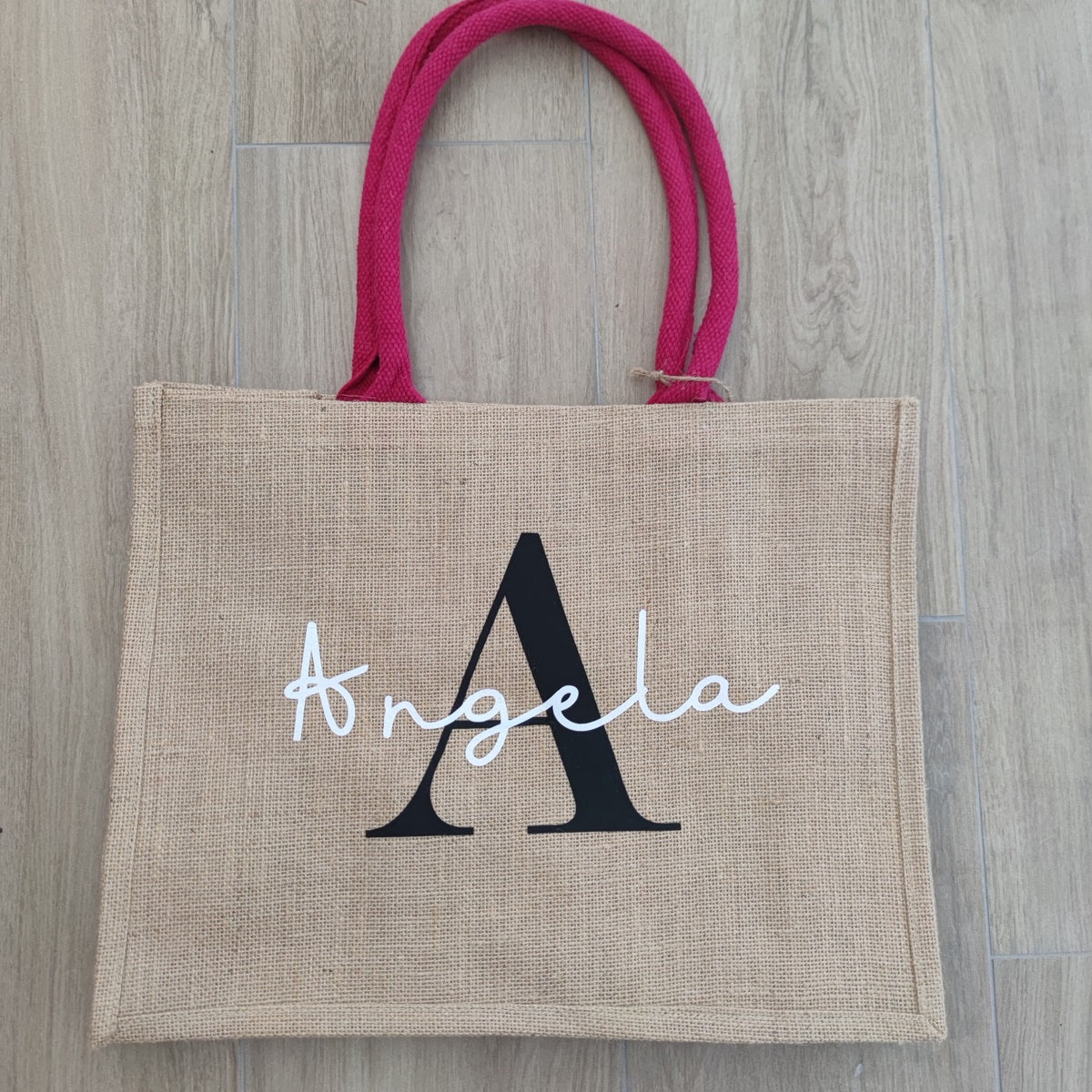 Borsa Juta Classic Manici Fuxia Personalizzabile - Fili e Stelle