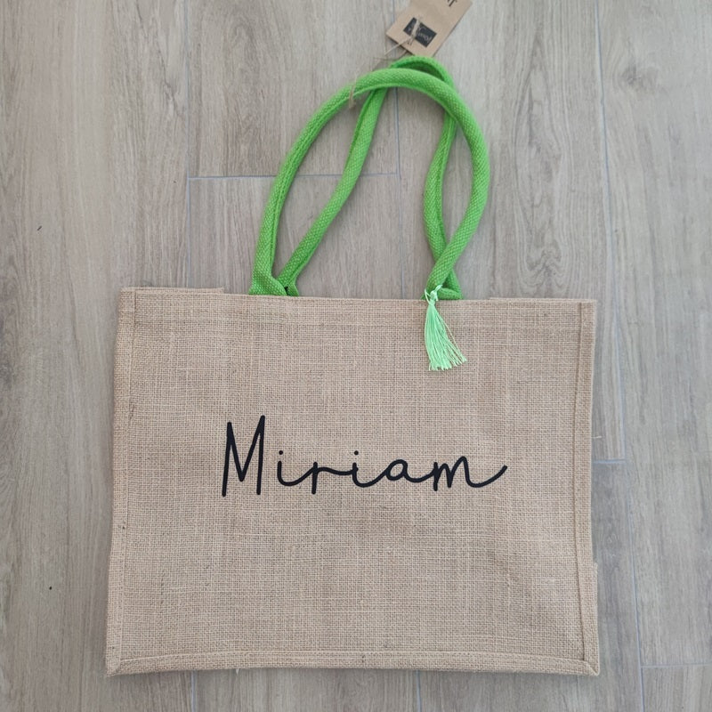 Borsa Juta Classic Manici Lime Personalizzabile - Fili e Stelle