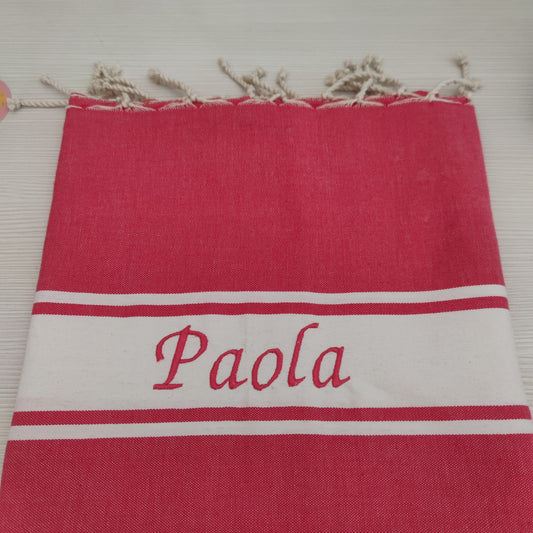 Telo Mare Fouta mod. Classico col. Fucsia - Personalizzabile con il nome