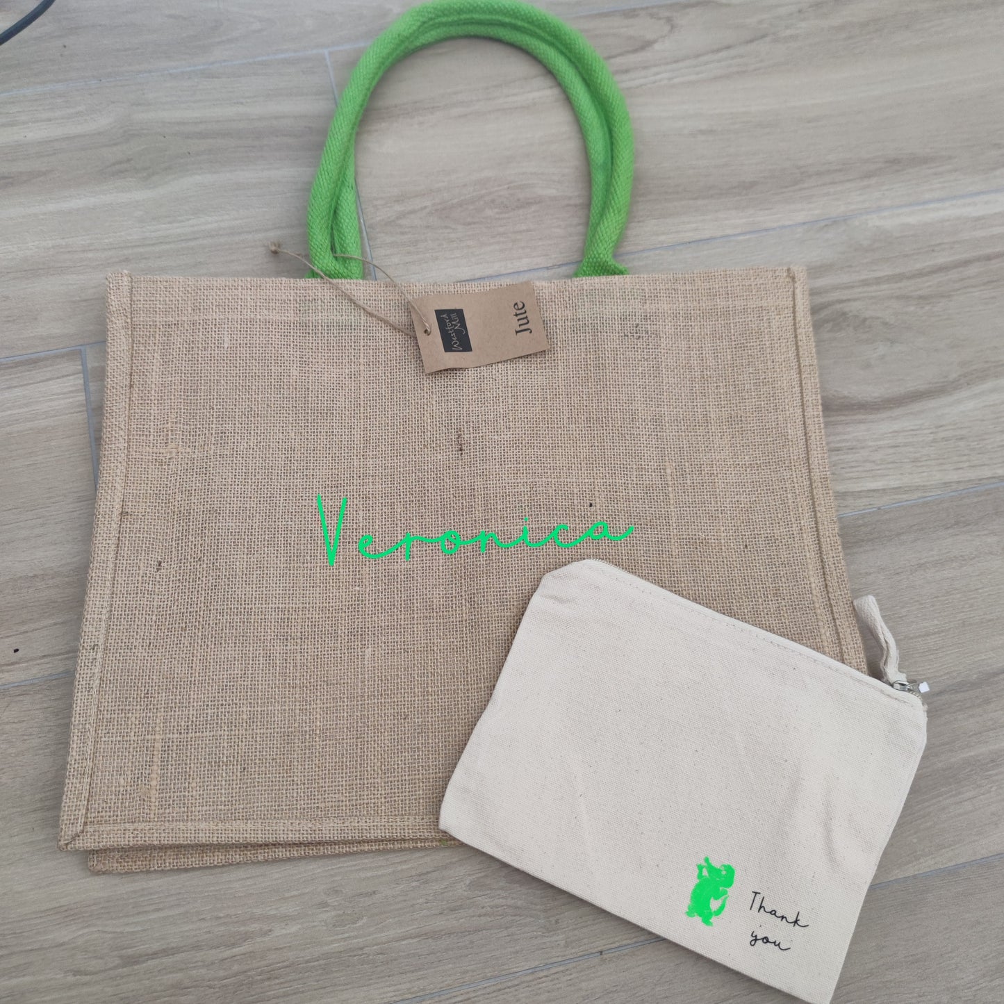 Borsa Juta Classic Manici Lime Personalizzabile - Fili e Stelle