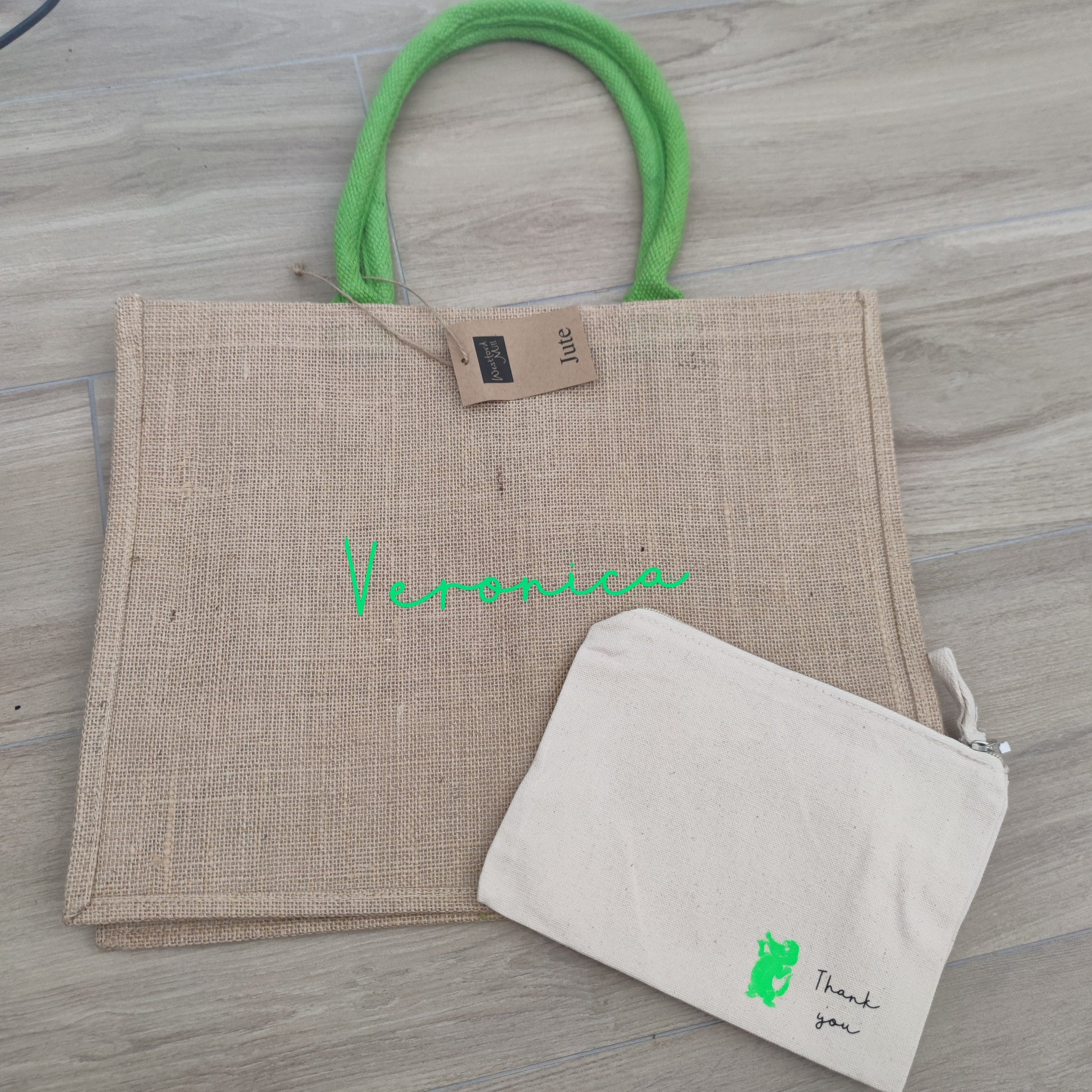 Borsa Juta Classic Manici Lime Personalizzabile - Fili e Stelle