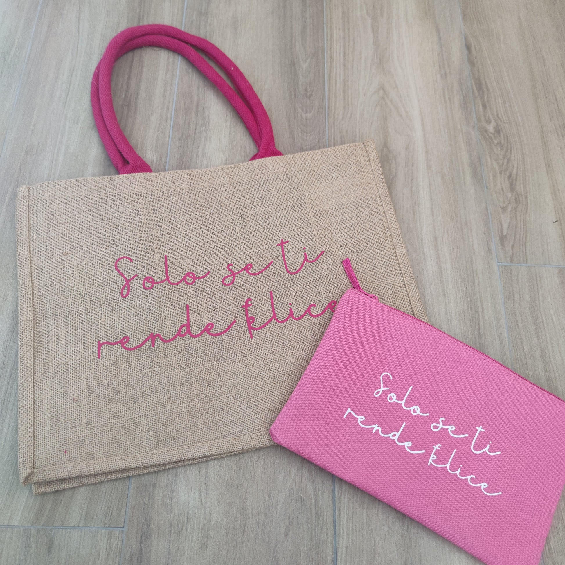 Borsa Juta Classic Manici Fuxia Personalizzabile - Fili e Stelle