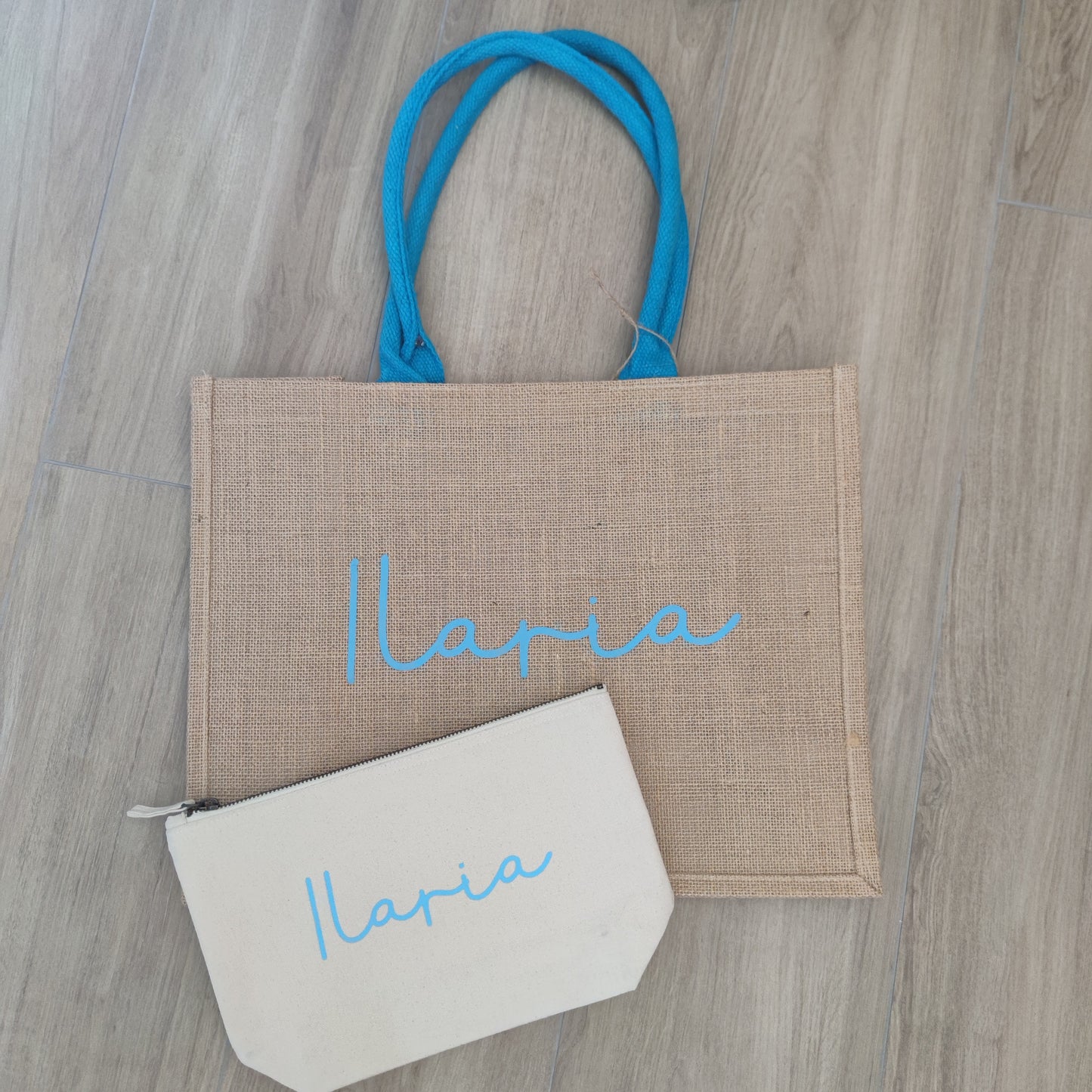 Borsa Juta Classic Manici Azzurri Personalizzabile - Fili e Stelle