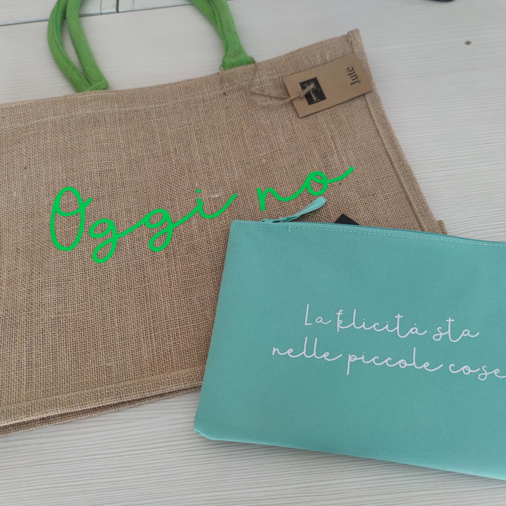 Borsa Juta Classic Manici Lime Personalizzabile - Fili e Stelle