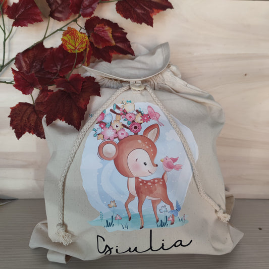 Zainetto in Cotone Organico - Personalizzabile con Disegno e Nome