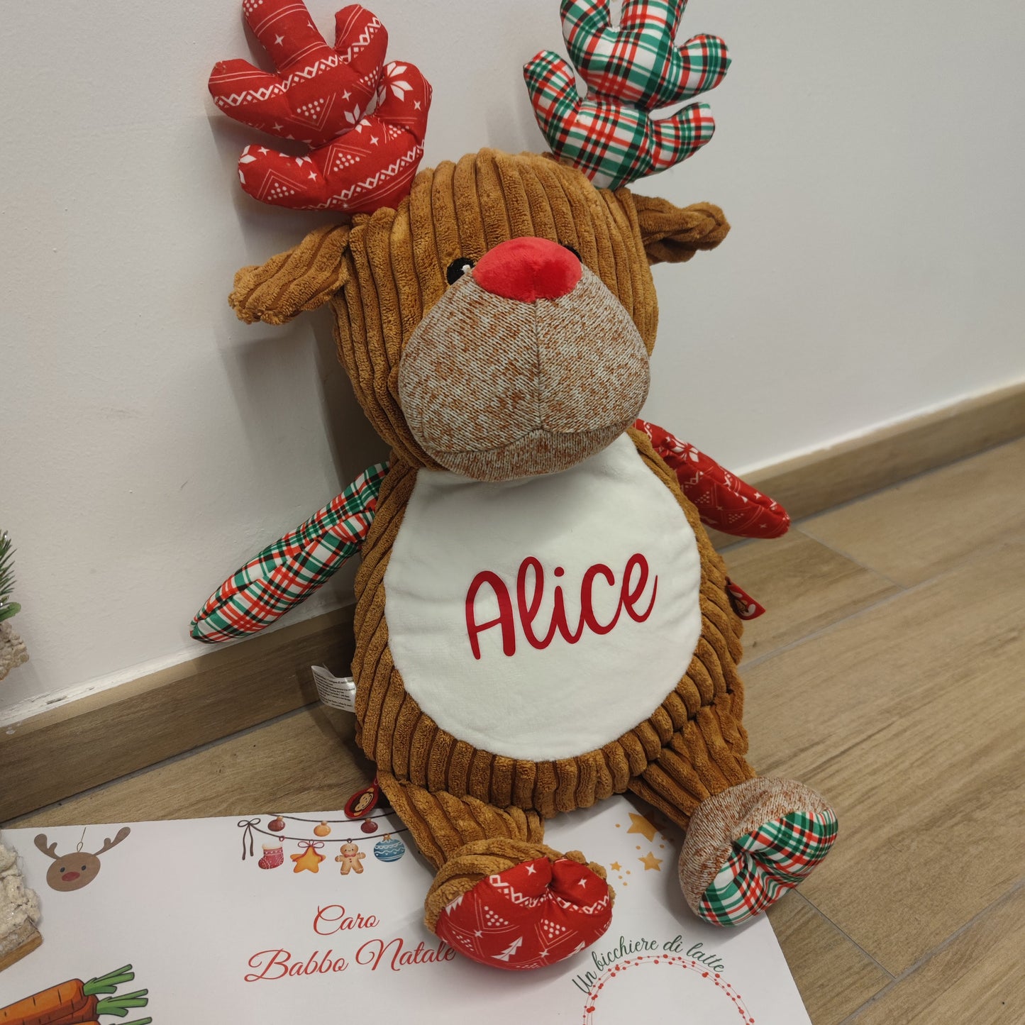 Peluche Renna Sensoriale Rossa Personalizzabile