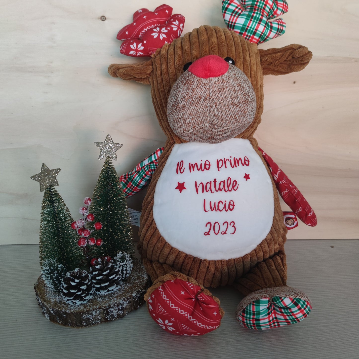 Peluche Renna Sensoriale Rossa Personalizzabile