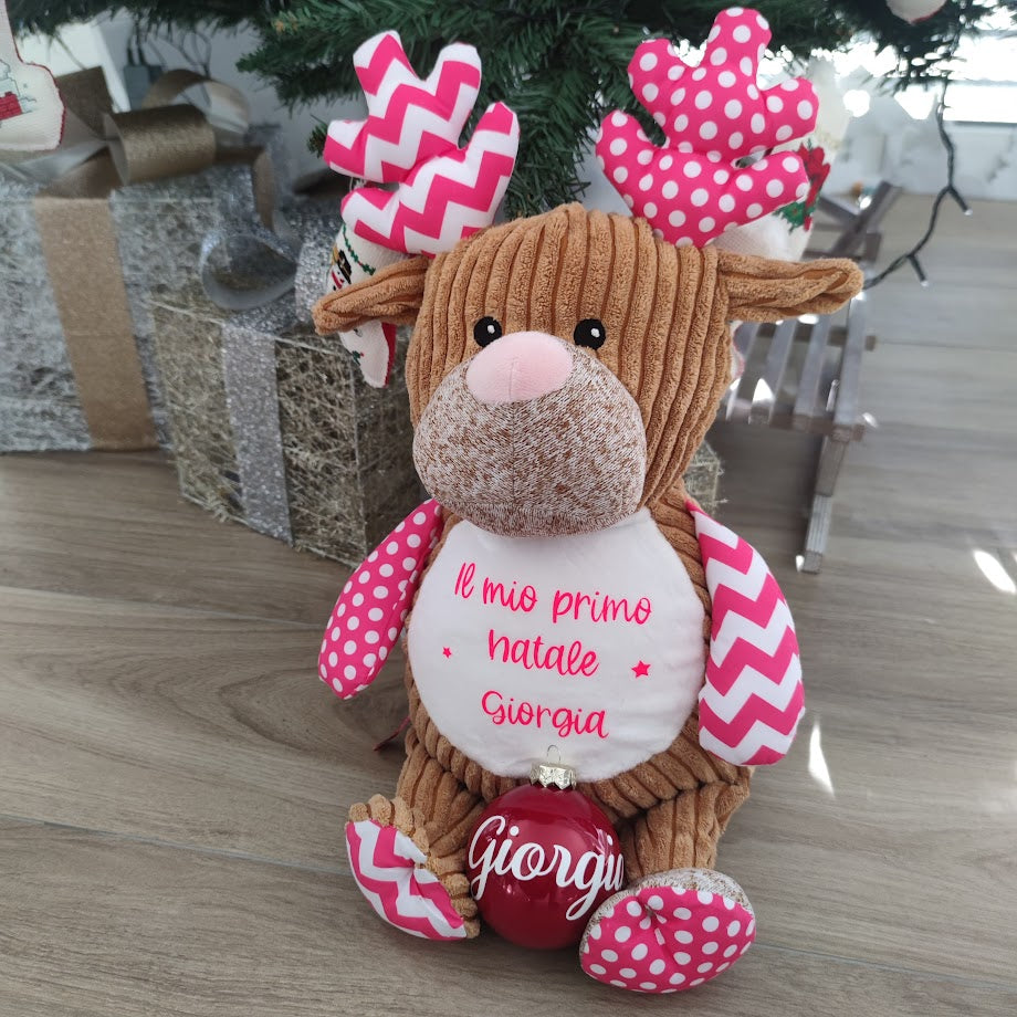 Peluche Renna Sensoriale Rosa Personalizzabile