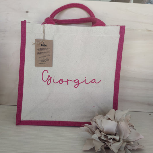 Borsa Juta Tote Personalizzabile Fucsia - Fili e Stelle
