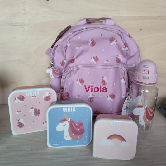 Set Personalizzato con nome - Zaino, borraccia, scatoline merenda - Fantasia Magical Unicorn