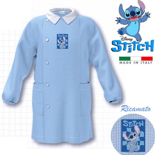 Grembiule Asilo Disney Disegno Stitch Personalizzato con Nome - Apertura con zip - Azzurro