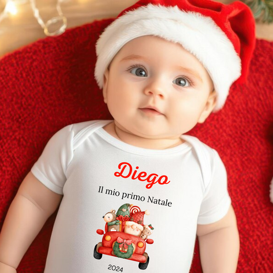 Body Natalizio Manica Corta Caldo Cotone Bianco - Made in Italy - Personalizzato con Disegno e Nome