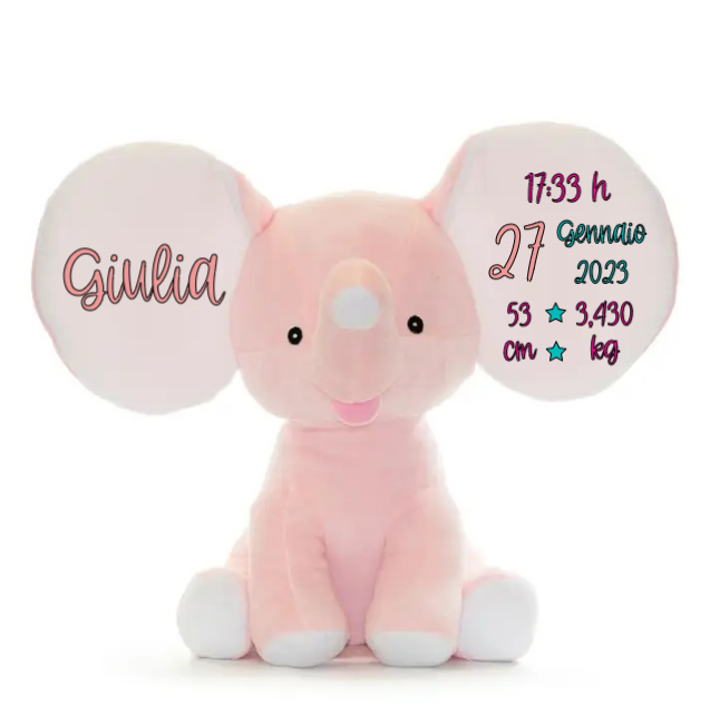 Peluche Elefante Dumbo Rosa Personalizzabile - Fili e Stelle